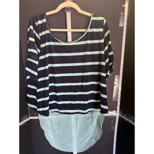 Women's High & Lo Navy Mint Green Striped Tunic Top 3X Lived to be Spoiled